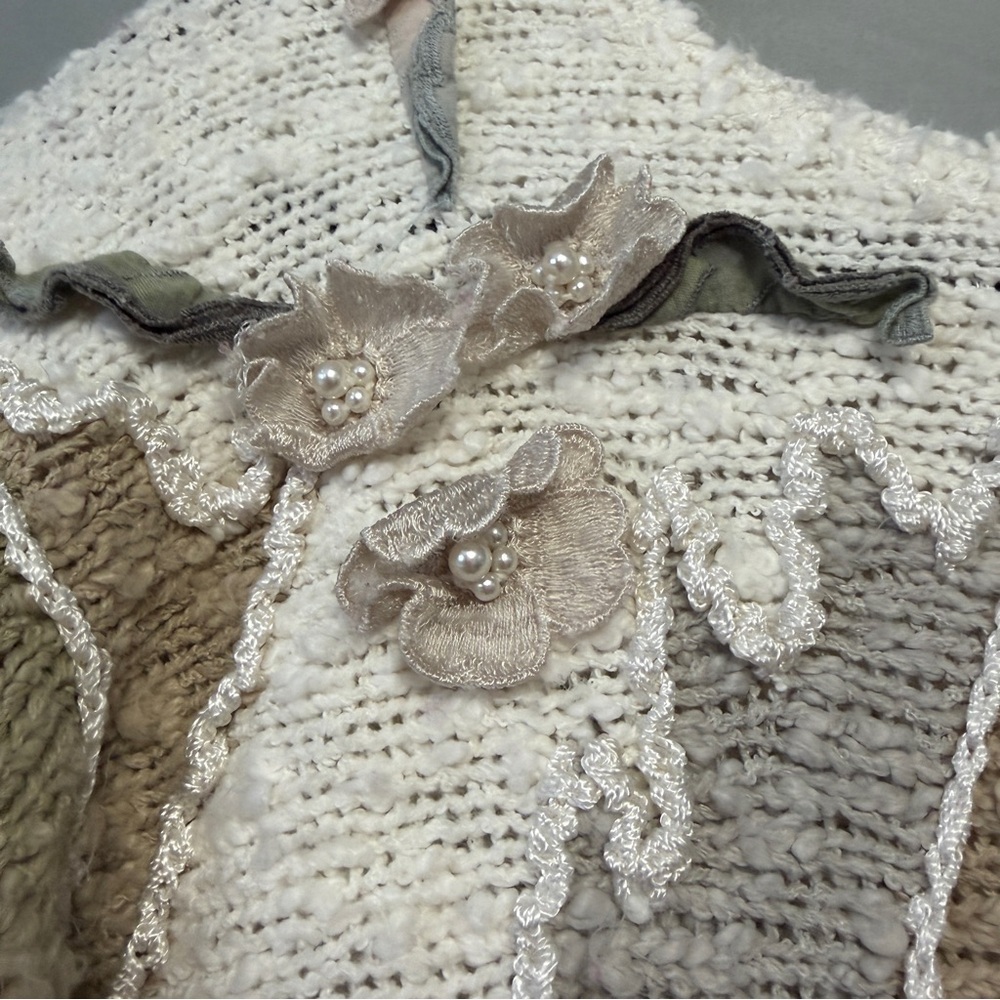 Vtg Alexis Womens Floral Chunky Knit Sweater Large Pearls Grannycore Cottagecore - Picture 7 of 10